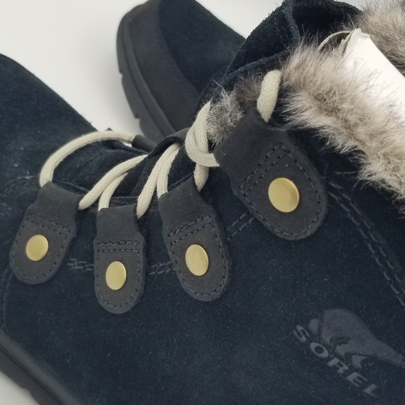 Sorel Explorer Joan Waterproof Snow Boots-Black Leather/Grey Faux Fur- Women's 7 - Picture 12 of 16